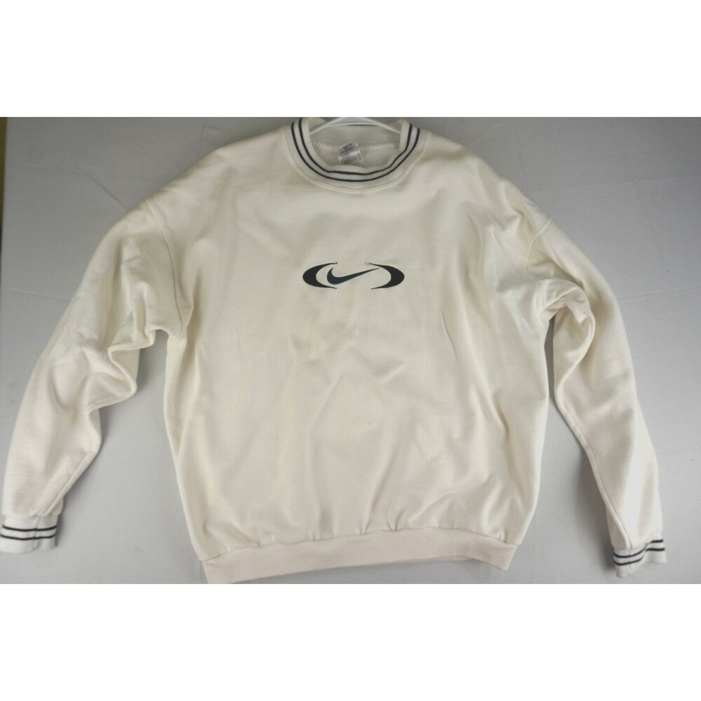 Nike Vintage Center Swoosh Logo Mens XXL White Ribbed Athletic Sweatshirt
